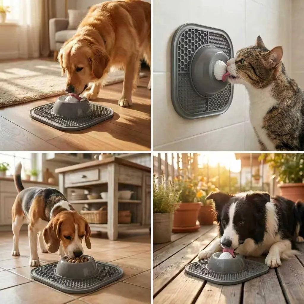Slow Feeder Dog Bowls & Lick Mat for Liquid and Thick Treat, Anti-Slip Dog Lick Bowl with Interactive Rolling Ball, 5/6 Cup Pup Licking Toy for Large Medium Small Dogs and Cats