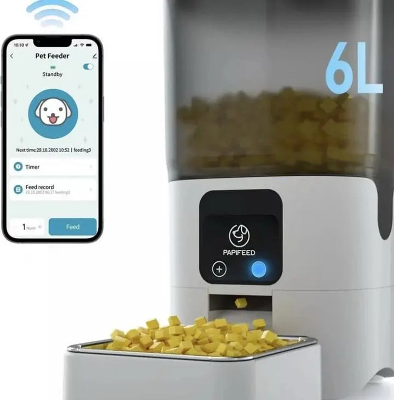 App-Controlled Wi-Fi Pet Food Dispenser with Auto-Feeding, Plastic-Steel Construction, Washable Parts for Dogs and Cats