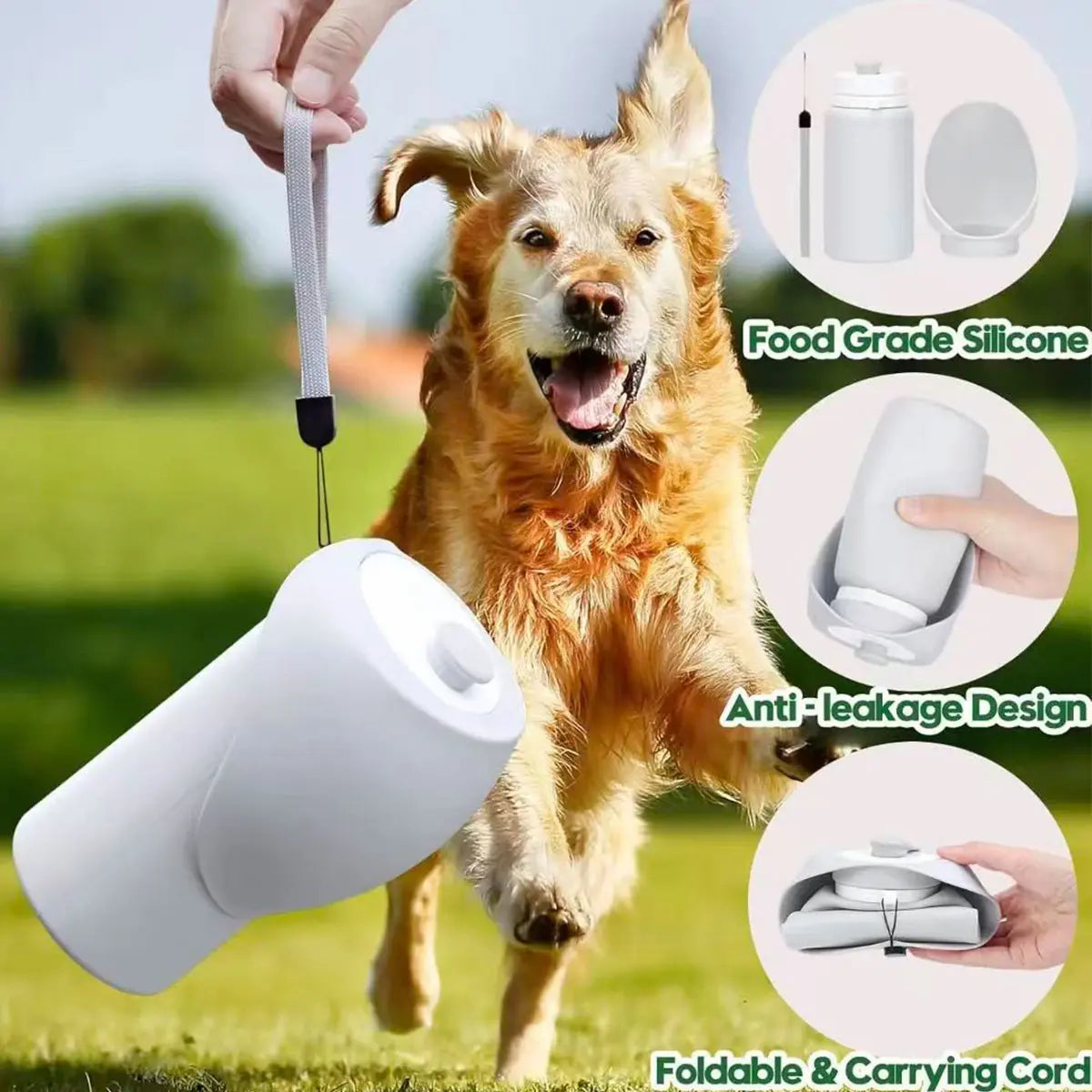 Portable Leak-Proof Dog Water Bottle - Foldable Lightweight Dispenser and Drinking Bowl for Pets (19 Oz) Ideal for Outdoor Activities, Hiking, and Travel