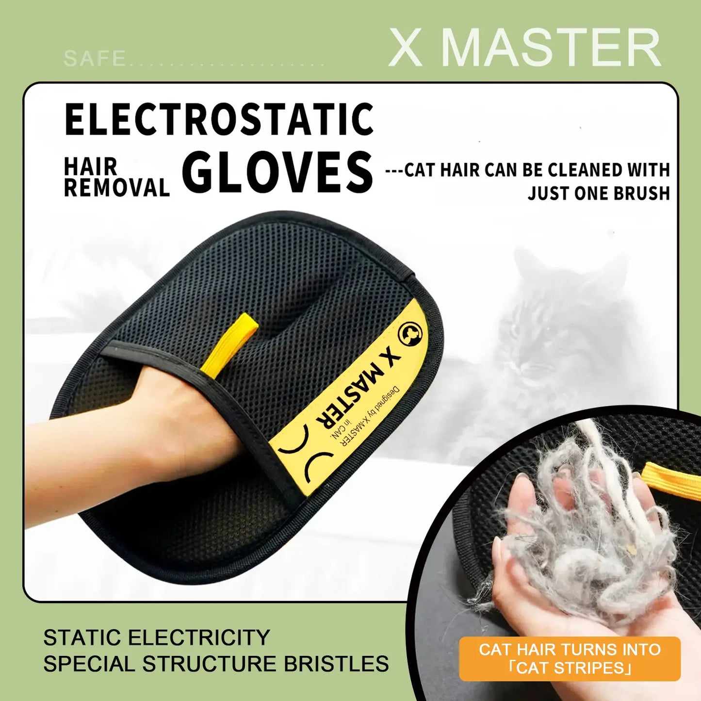 Upgraded Electrostatic Pet Grooming Gloves - Reusable Cat & Dog Hair Remover for Bed, Cat Bed, Scratcher, Cat Tree, Couch, Furniture, Carpet, Premium Cleaning Mitt for Multi-Pet Households Portable Pet Hair Removal Roller,Pet Furremoval Double-Sided